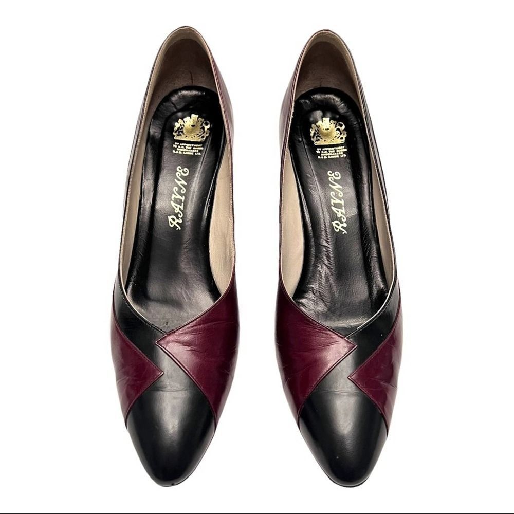 Rayne London Rare 80’s Vintage Custom Wine Red & Black Leather Pumps Size 8.5 AA - Picture 2 of 13